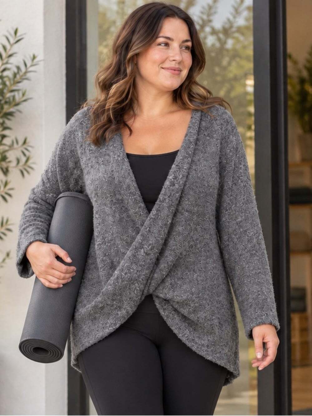 Boho Minimalist Grey Draped Wrap Balletcore Yoga Cardigan Joe Fresh L/XL